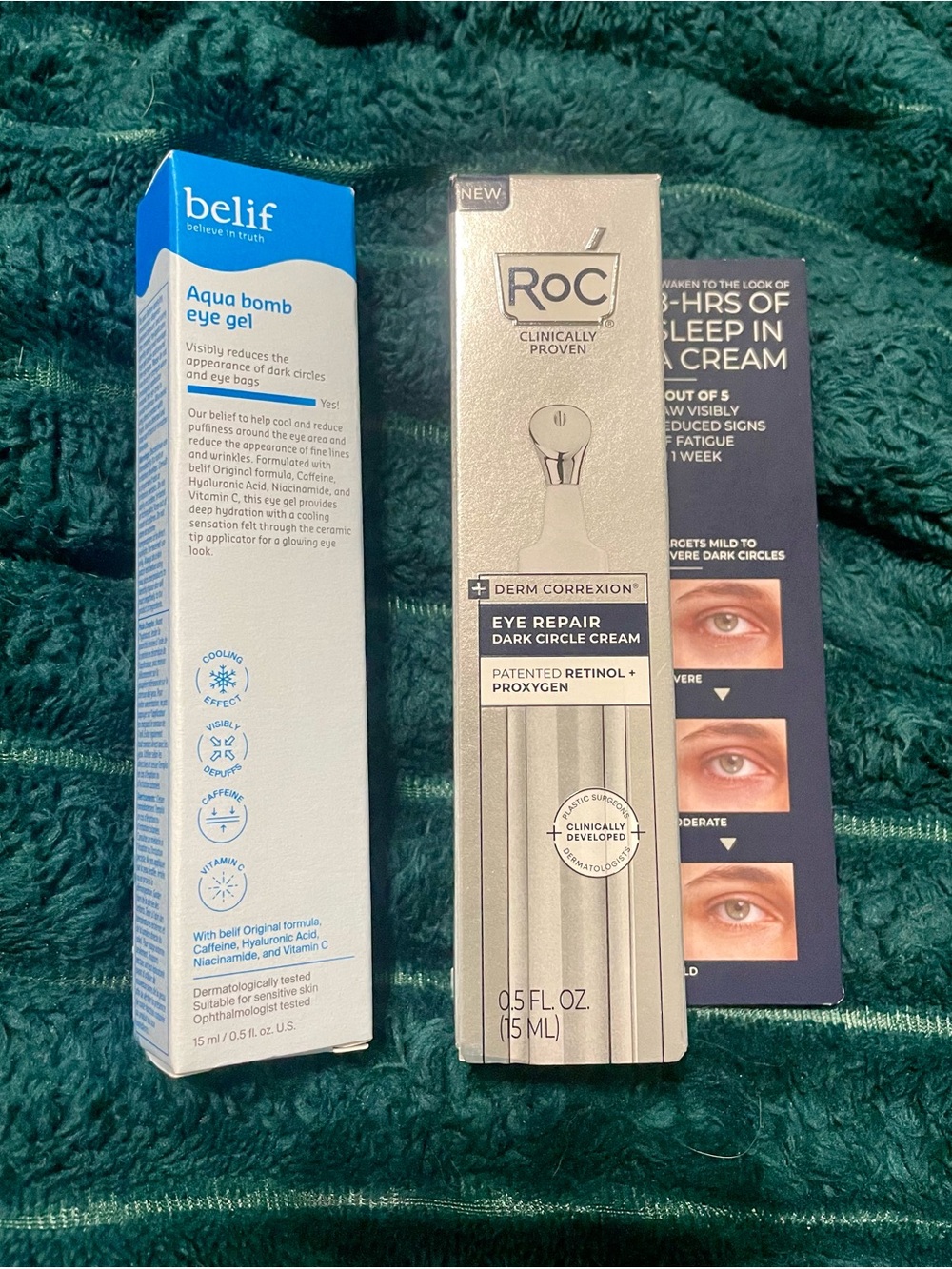 RoC Eye Repair Dark Circle Cream + belif Aqua Bomb Eye Gel Duo -